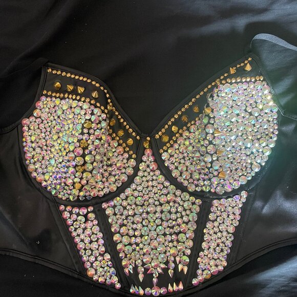 PU Bustier Punk Goth Clubwear Bralette Corset Rhinestones - Picture 4 of 9